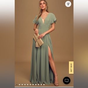 Lulu’s Promise Of Love Sage Brush Flutter Sleeve Maxi Dress